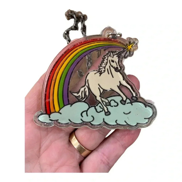 One of a kind upcycled handmade lucite rainbow Unicorn necklace - Picture 6 of 6